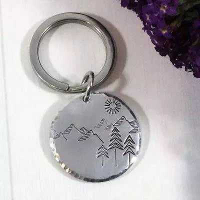 Mountain Scene Handstamped keychain