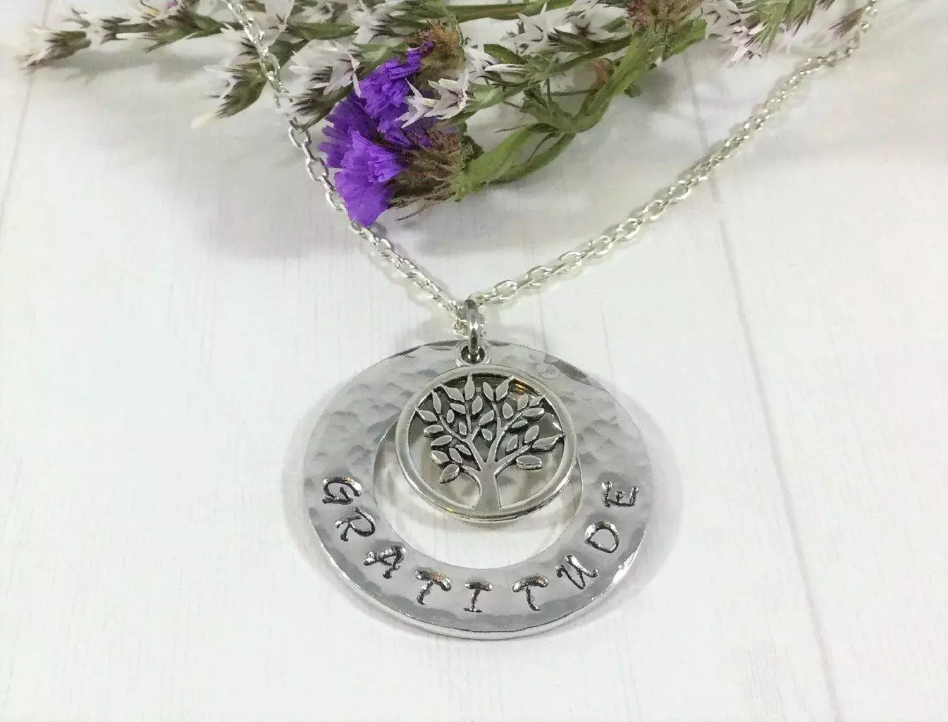 Gratitude Handstamped Necklace with Charm