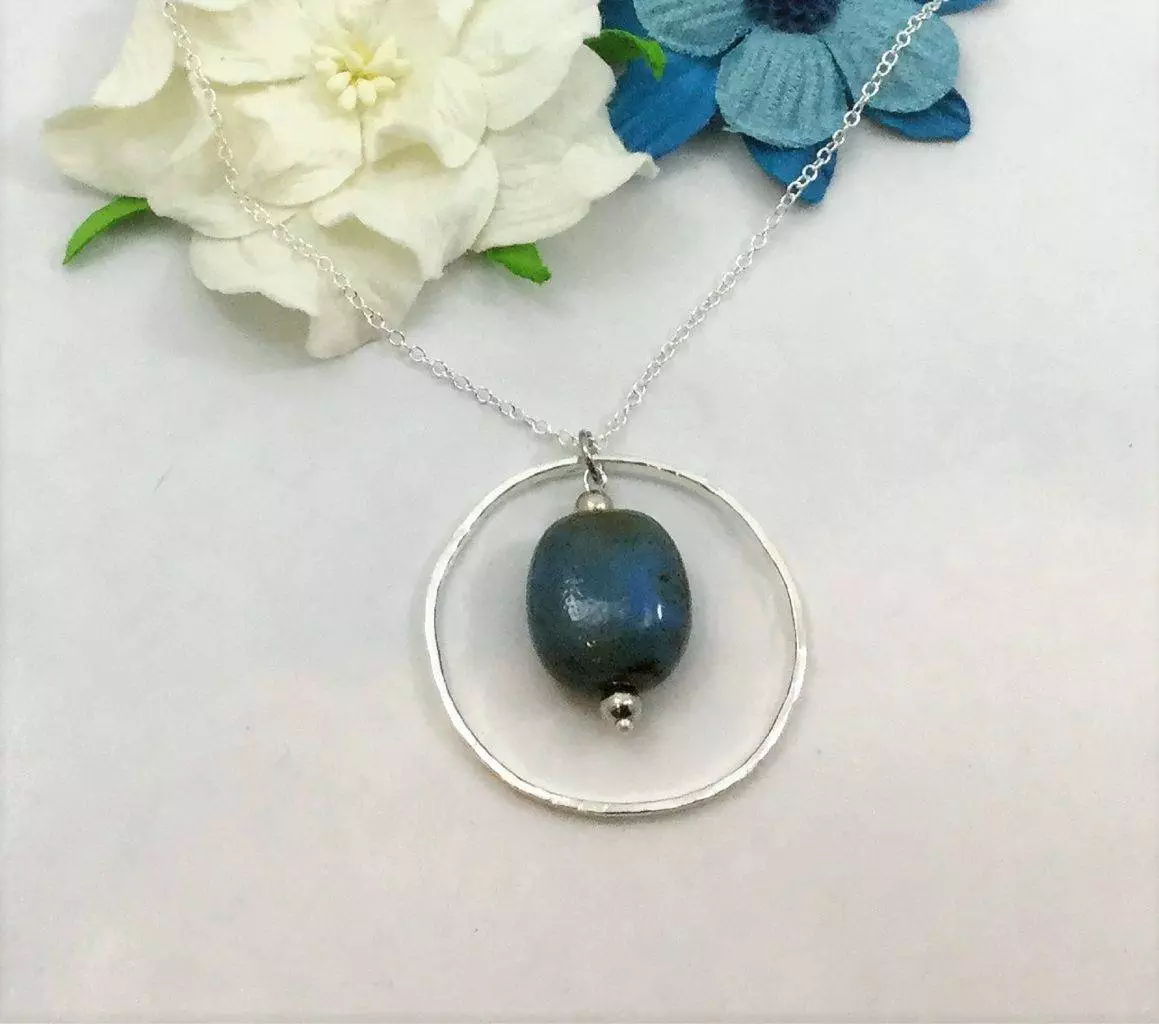 Natural Stone and Silver Hammered Necklace