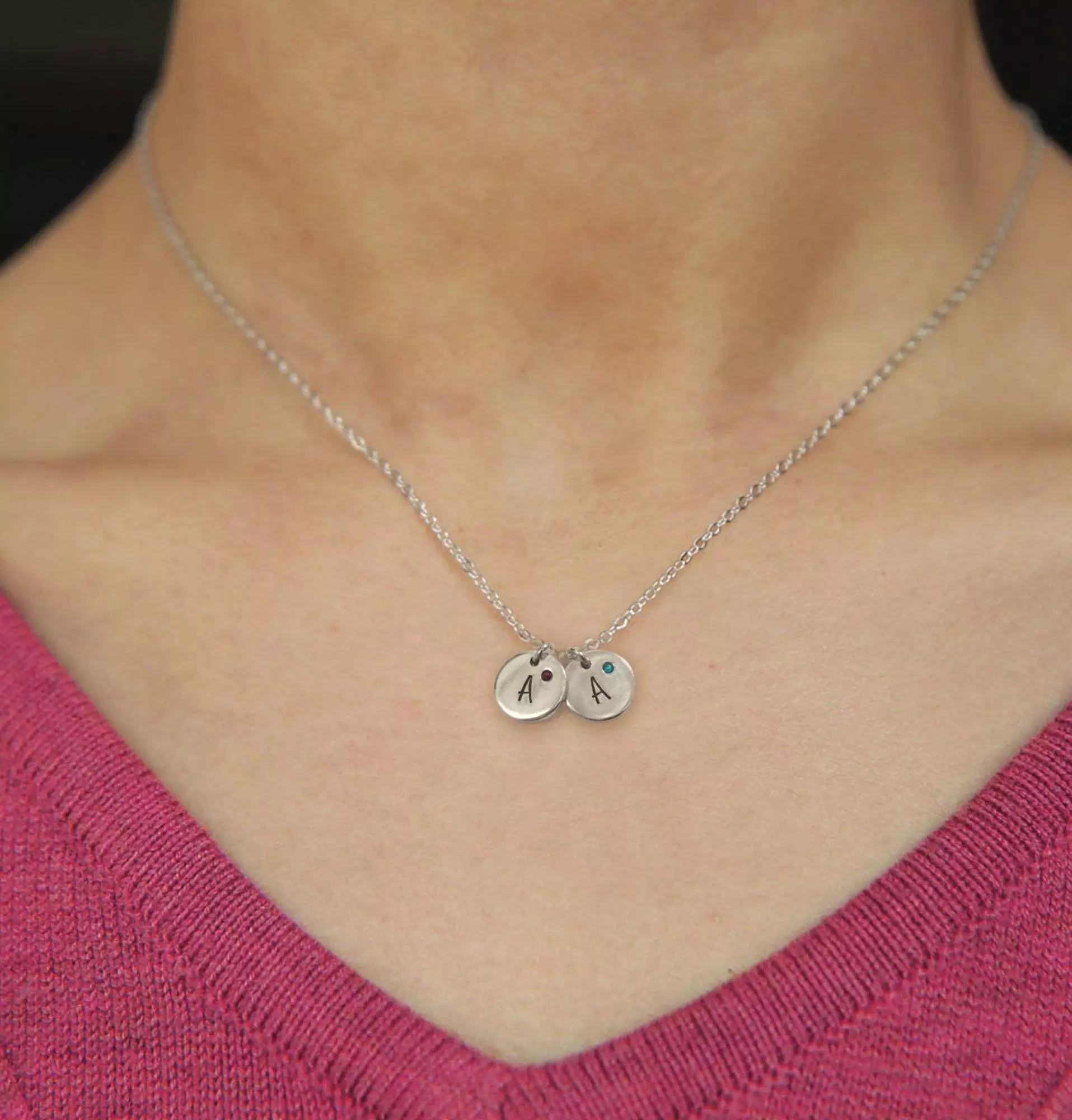 Tiny Initial Circle Necklace With Crystal