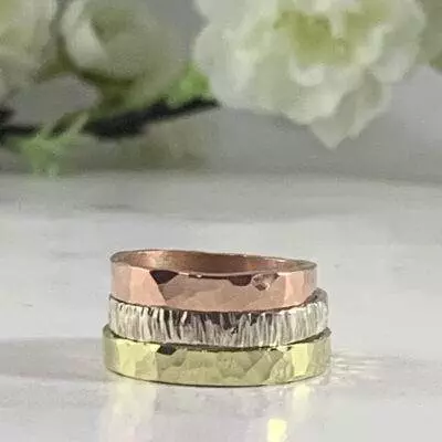 Textured Tree Bark Ring, sterling, copper or NuGold