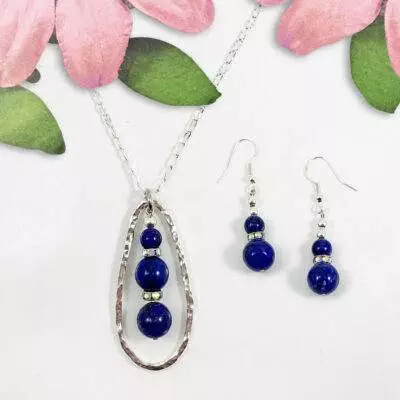 Rich Lapis Lazuli, Sterling Oval Necklace and Earrings