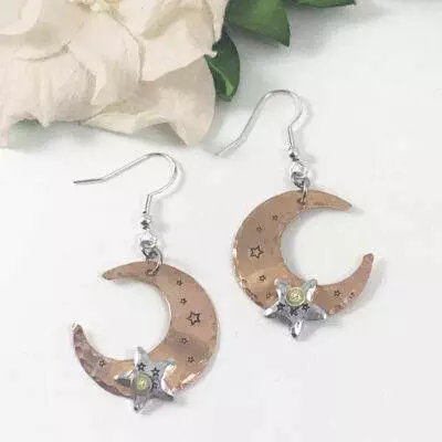 Delightful Starry Night Crescent Moon Earrings