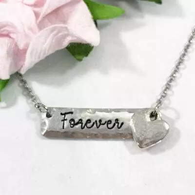 Forever Love Bar Necklace With Heart Charm