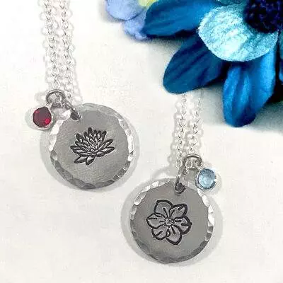 Birth Month Flower Necklace With Birthstone Crystal