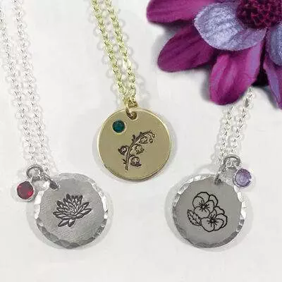Birth Month Flower Necklace With Birthstone Crystal