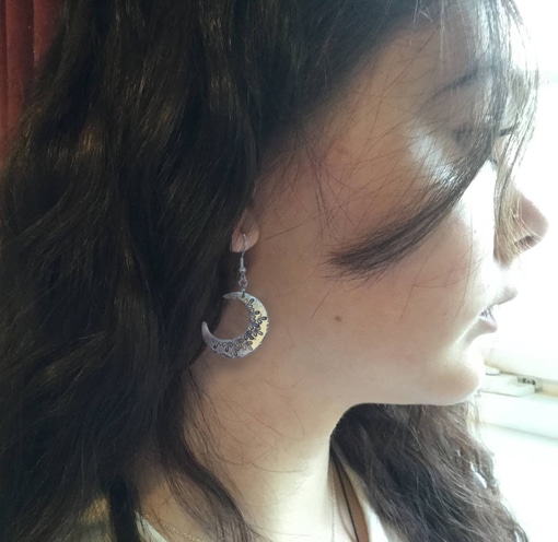 Mandala Crescent Moon Earrings