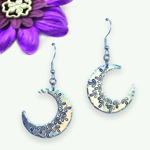 Mandala Crescent Moon Earrings