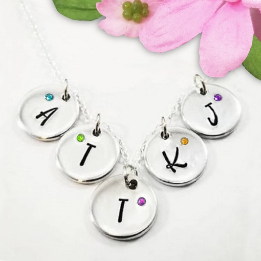 Tiny Initial Crystal Circle Necklace