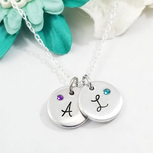 Tiny Initial Crystal Circle Necklace