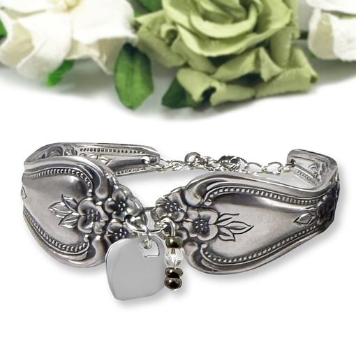 Vintage Flatware Bracelet with Heart Charm
