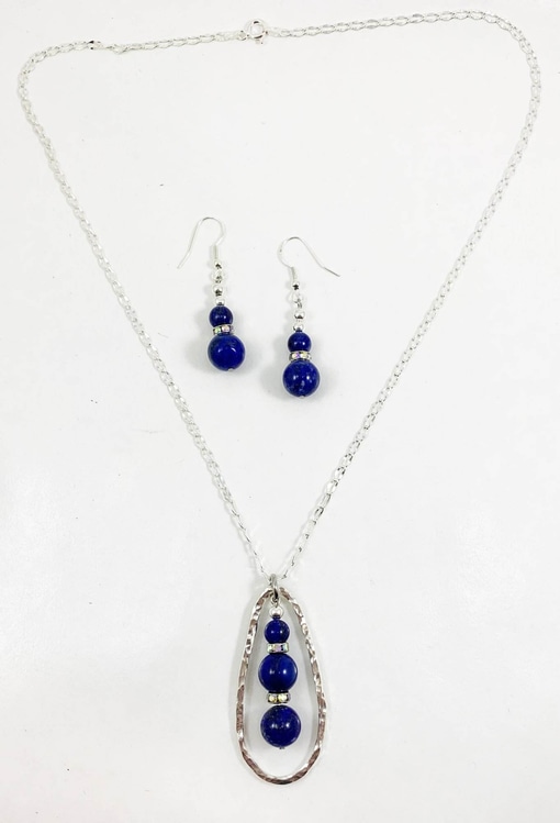 Rich Lapis Lazuli, Sterling Oval Necklace and Earrings