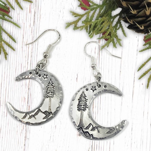 Crescent Moon Dreamy Mountain Scene Earrings