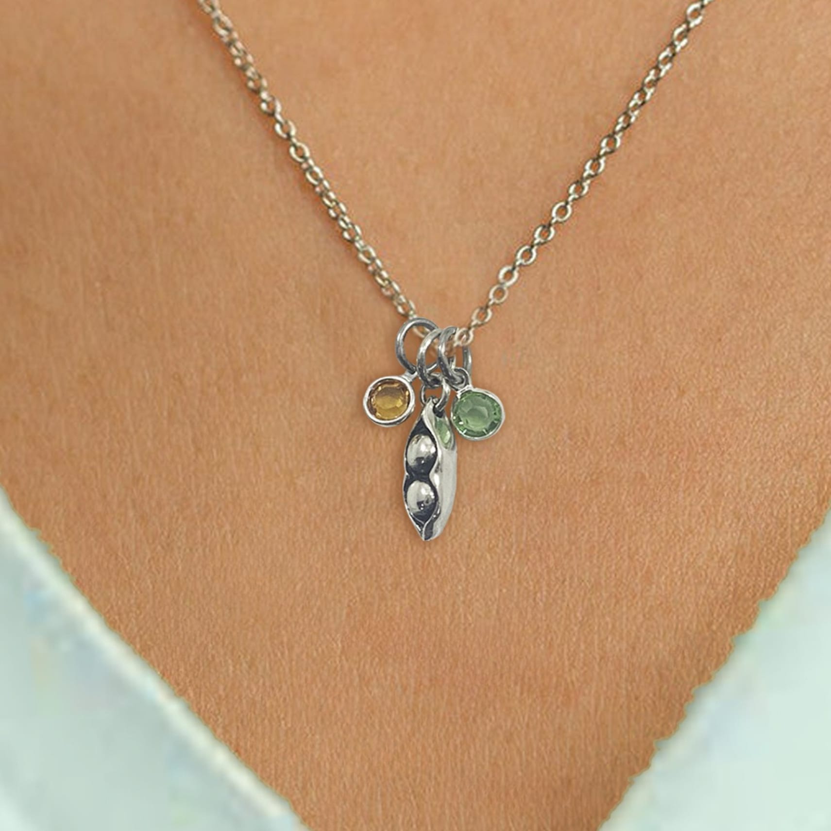 gemstone crystals two peas necklace